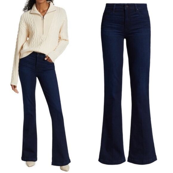 PAIGE Woman GENEVIEVE Modern High Rise Flare Jeans Navy Blue Fabel Size 24 Tall - Picture 1 of 6